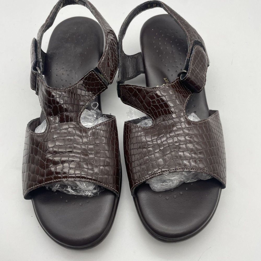 SAS Tripad Comfort Strappy Brown Patent Wedge‎ Mary Jane Sandals Size 9 M